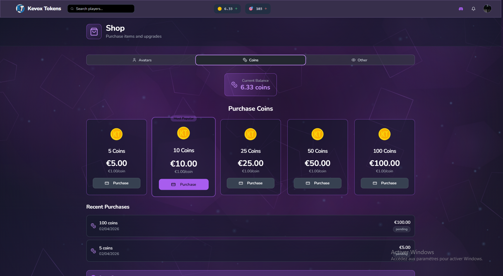 Kevox Shop Coins